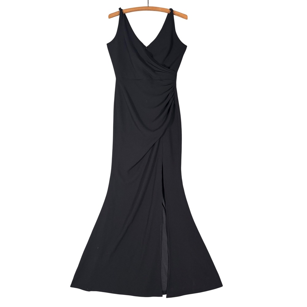 Dress The Population Gown Black V-Neck Ruched Maxi Dress Size M Prom Gala
